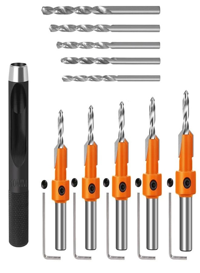 Serplex® 10Pcs Wood Countersink Drill Bit Set, 5Pcs Countersink Drill Bit with 5Pcs Extra Pilot Drill Bit, Tapered Drill Bits with 5/16" Round Shank, Counter Sinker Drill Bit Set for Woodworking - Image 1